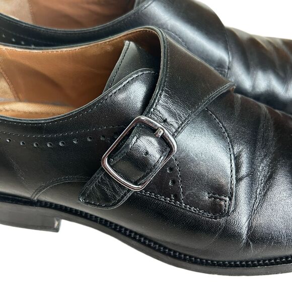 Johnston Murphy Monk Strap Shoes Mens Size 8 Black Leather Gunmetal Buckle - Picture 3 of 13